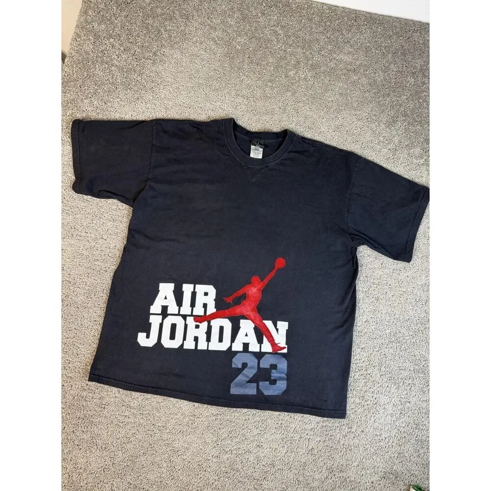 Vintage Jordan Shirt Mens XL Black Air Jordan 23 Felt Jumpman Cotton Y2K